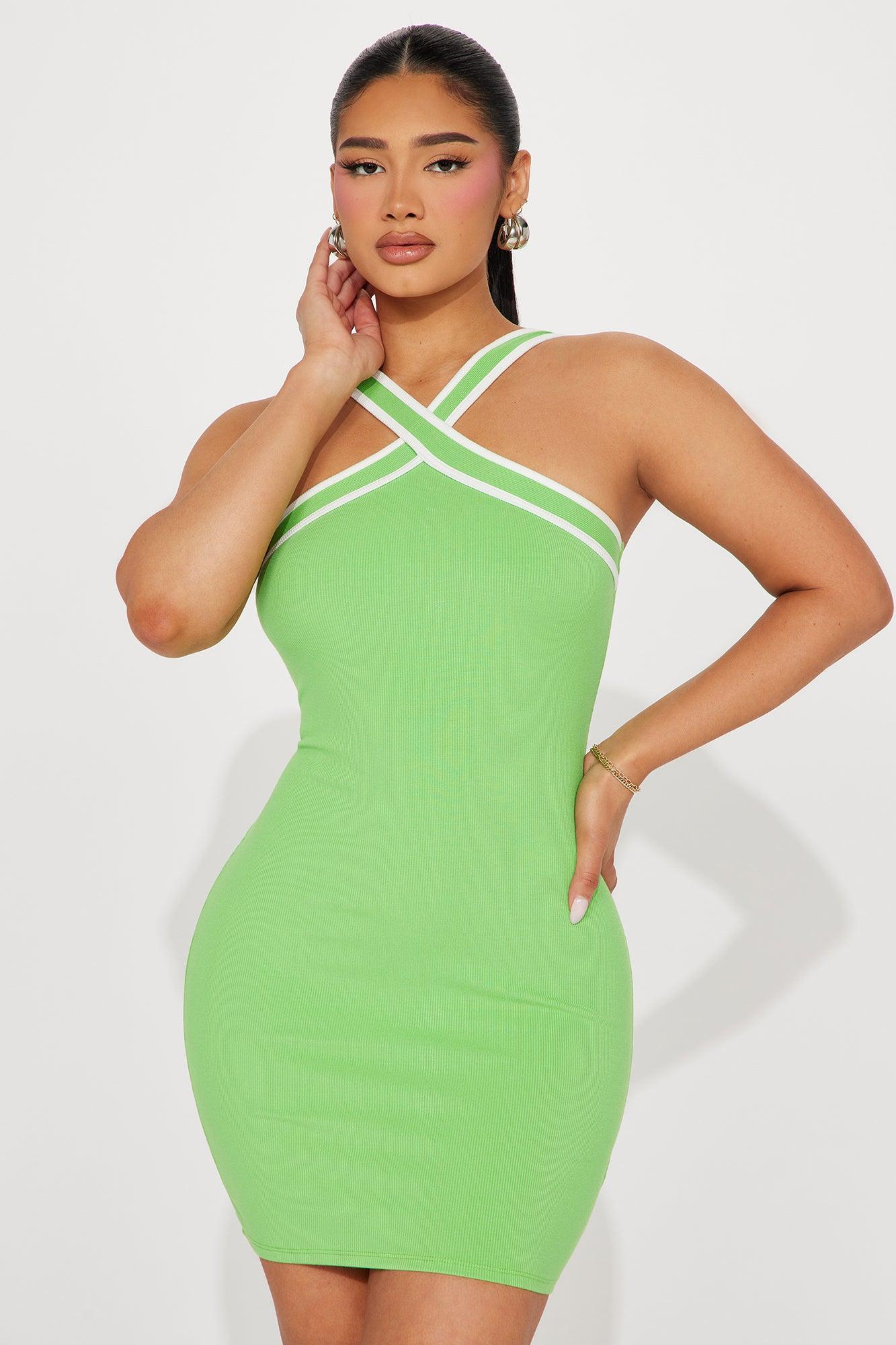 It Ain't Easy Ribbed Mini Dress - Lime Product Image