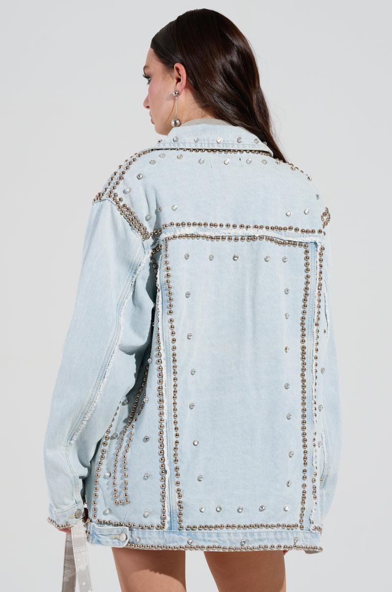 GAME TIME EMBELLISHED LONGLINE DENIM JACKET Product Image