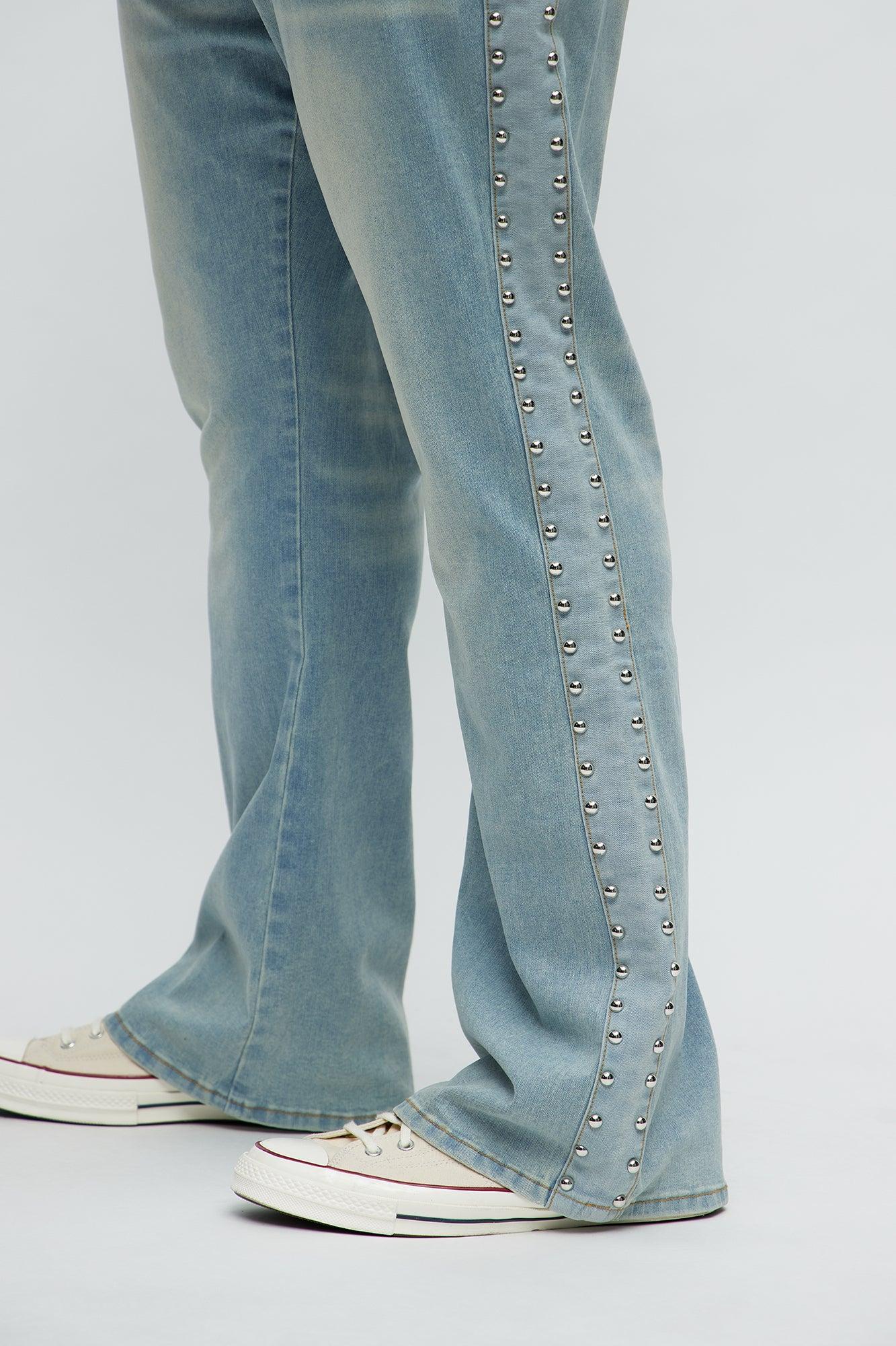 Stacked Slim Flare Stud On The Side Jeans - Light Wash Product Image