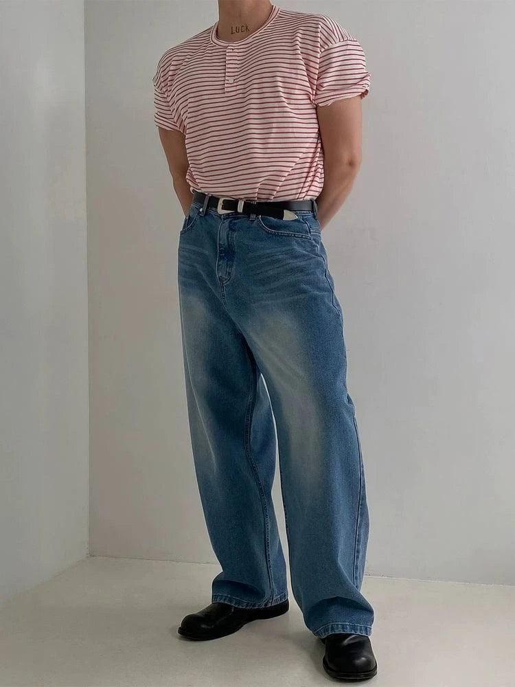 RT No. 19008 KNIT STRIPED HENRY COLLAR SHORT SLEEVE Product Image