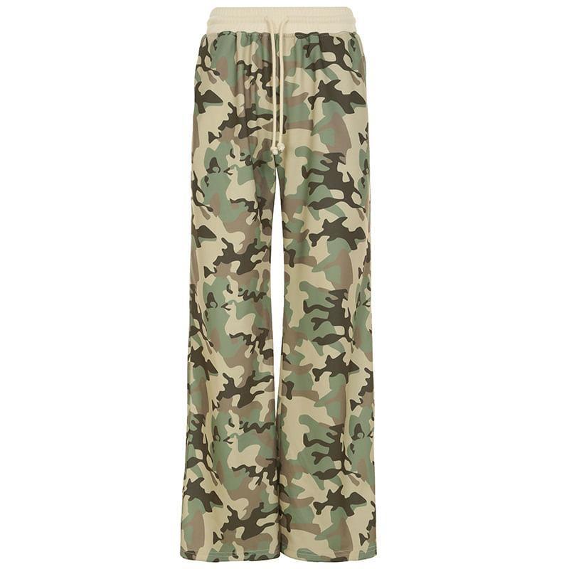 Camouflage Print Zip-Up Jacket / Drawstring Waist Sweatpants / Set Product Image