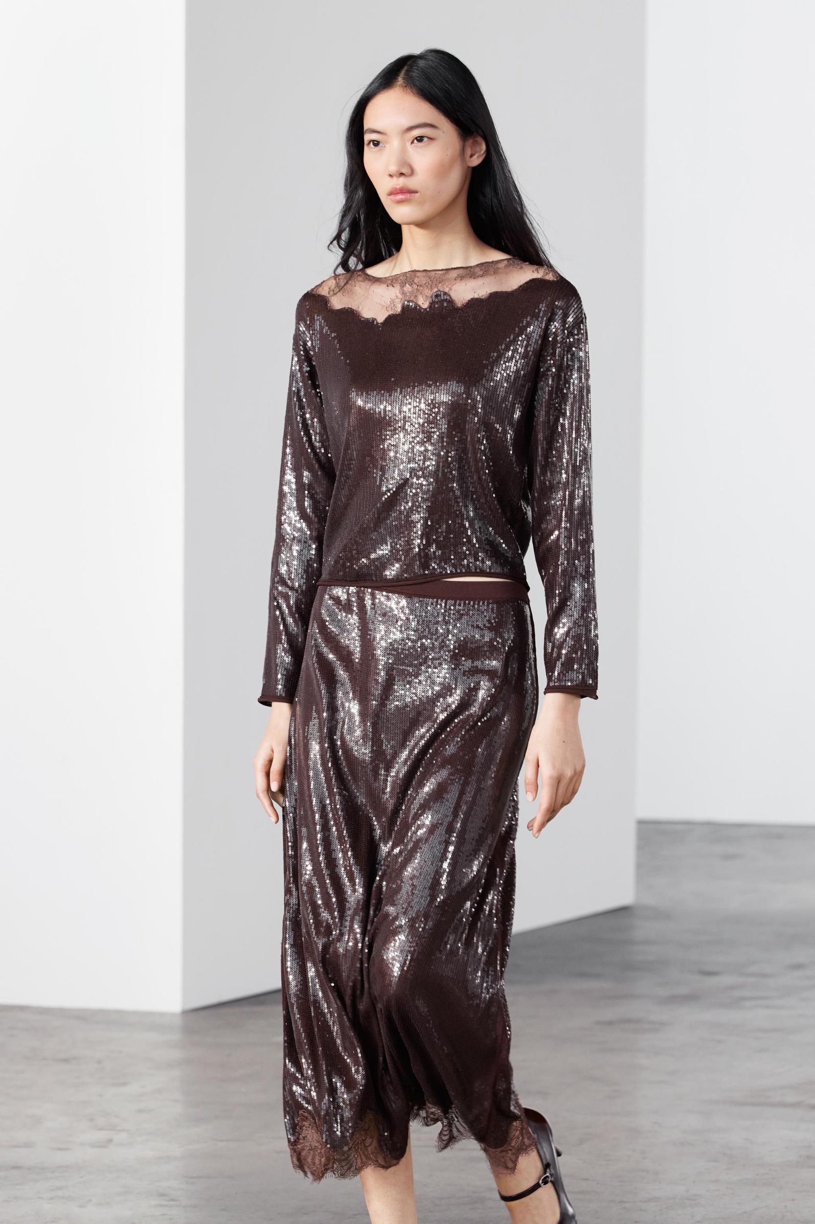 SEQUIN LACE MIDI SKIRT Product Image