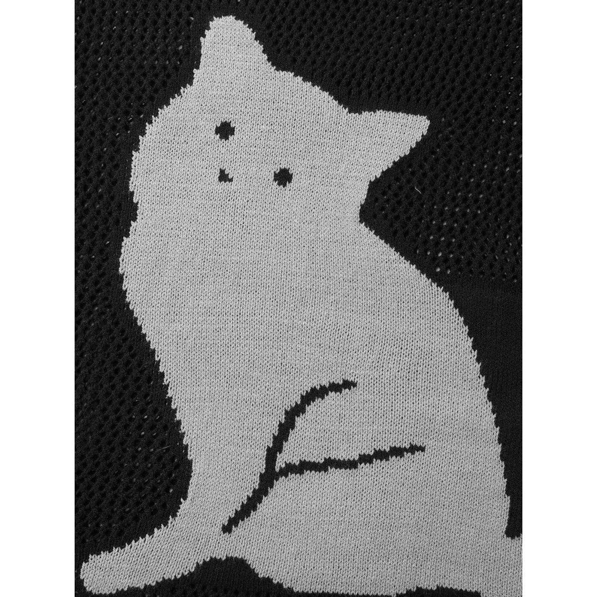 Plus Size Cut-Out Sheer Cat Pattern Swim Cover-Up Women's Swimwear Black Beach Loose Contrast Curve Swim Cover Ups BloomChic 10/M Product Image