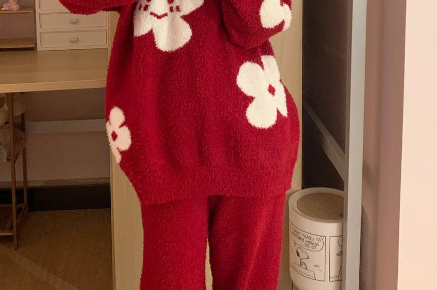 Pajama Set: Floral Sweater + Pants Product Image