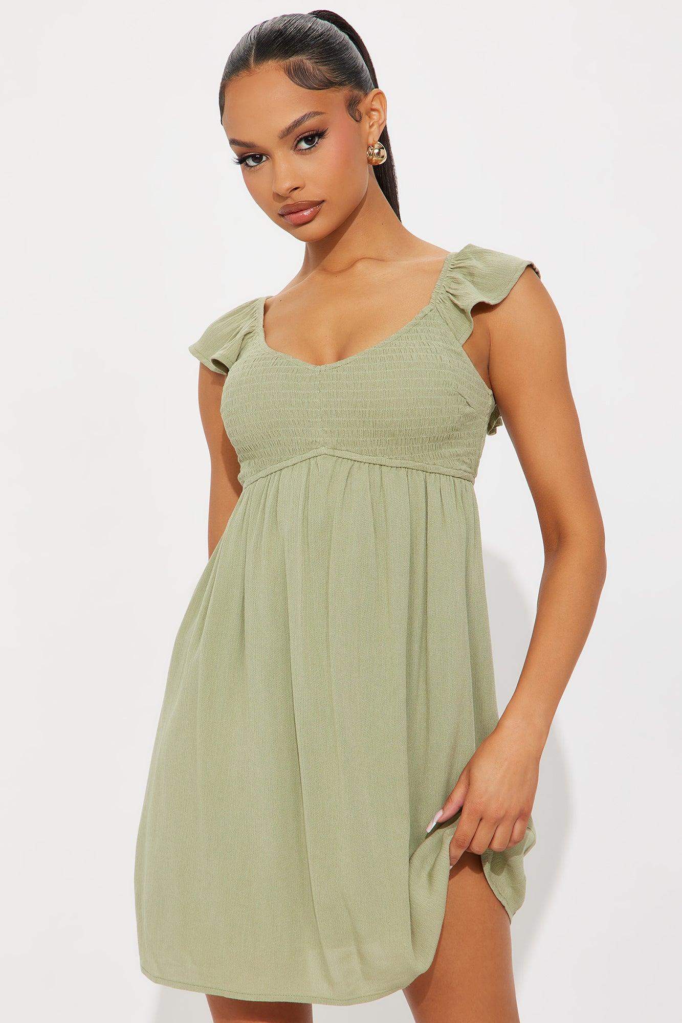 Saylor Smocked Mini Dress - Olive Product Image