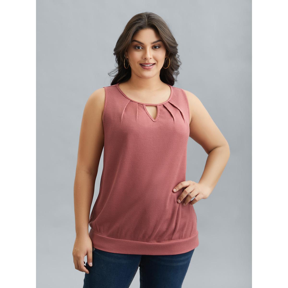 Plus Size Neck Cut-Out Textured Stretchy Vest Women DustyPink Casual Texture Round Neck Everyday Tank Tops Camis BloomChic 22-24/3X Product Image