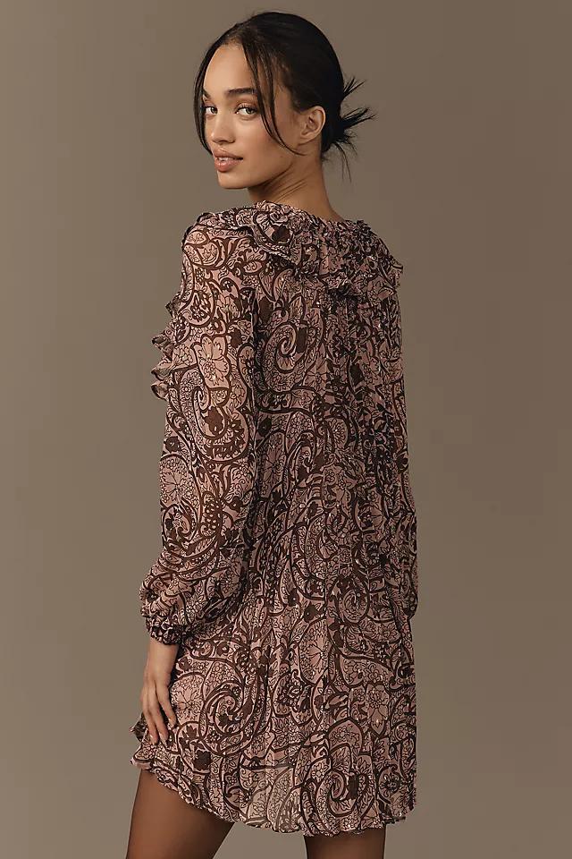 By Anthropologie Long-Sleeve Ruffle Swing Mini Dress Product Image