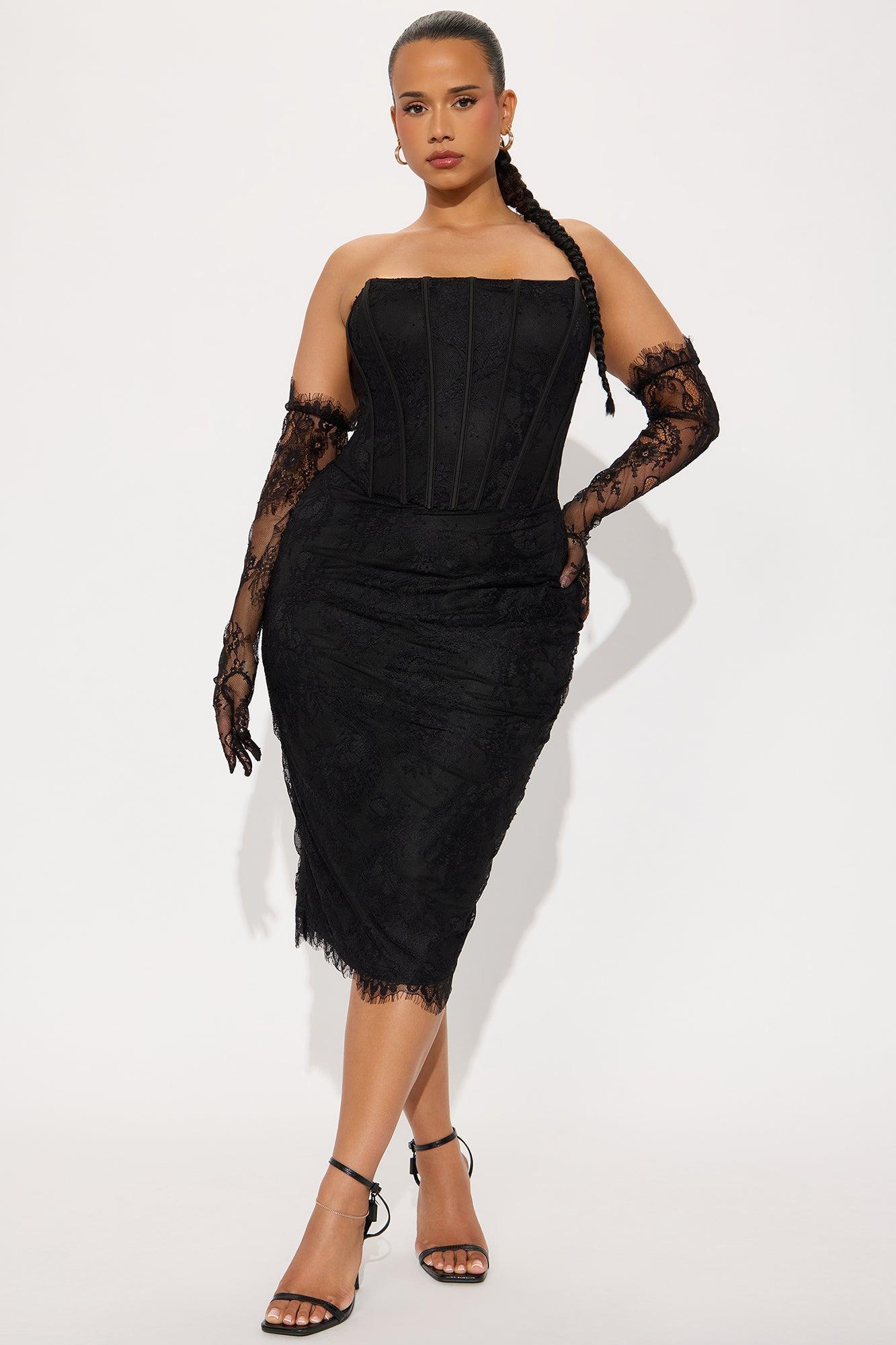Always Sweet Corset Midi Dress Set - Black Product Image