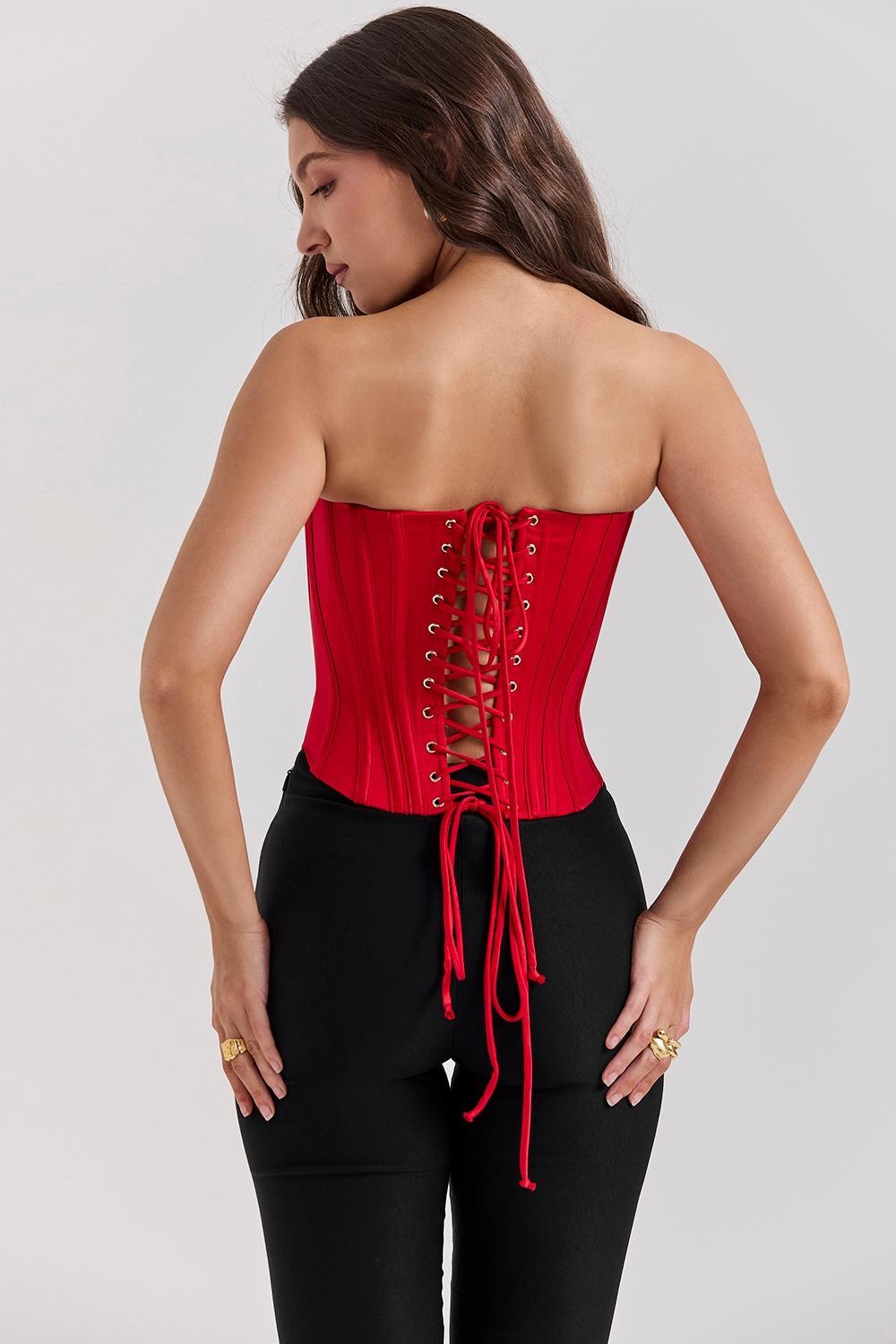 Genevieve  scarlet satin lace back corset Product Image
