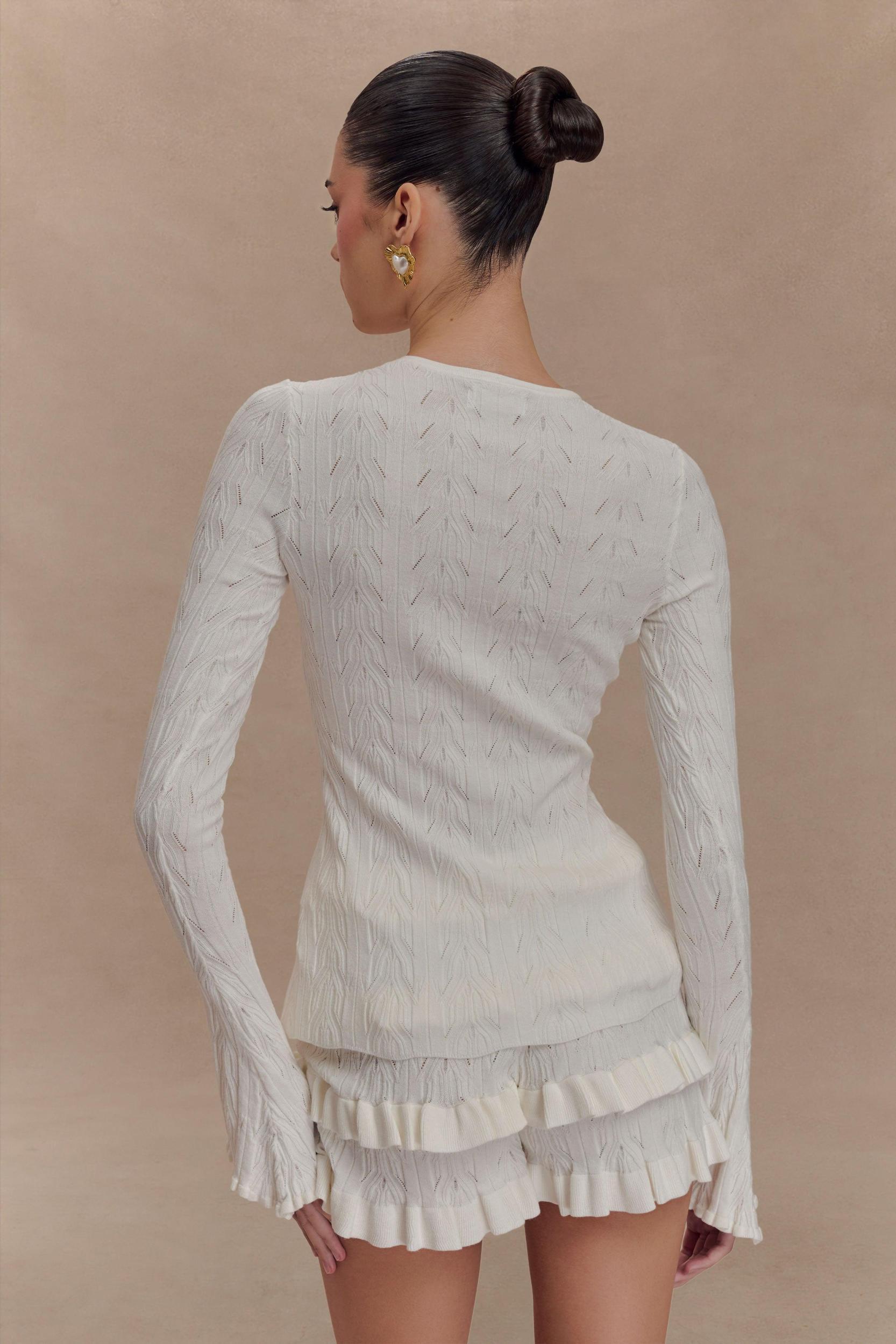 Amy Pointelle Bell Sleeve Cardigan - Ivory Product Image