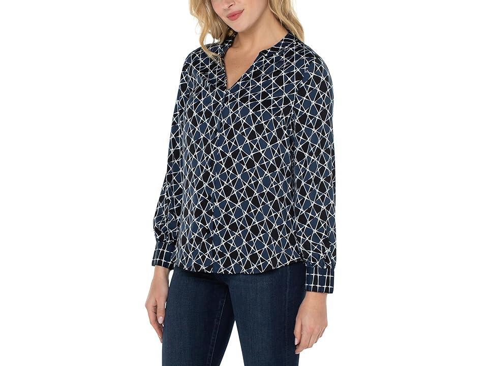 Liverpool Los Angeles Button Front Shirt with Banded Collar (Stargazing Twin Print) Women's Clothing Product Image