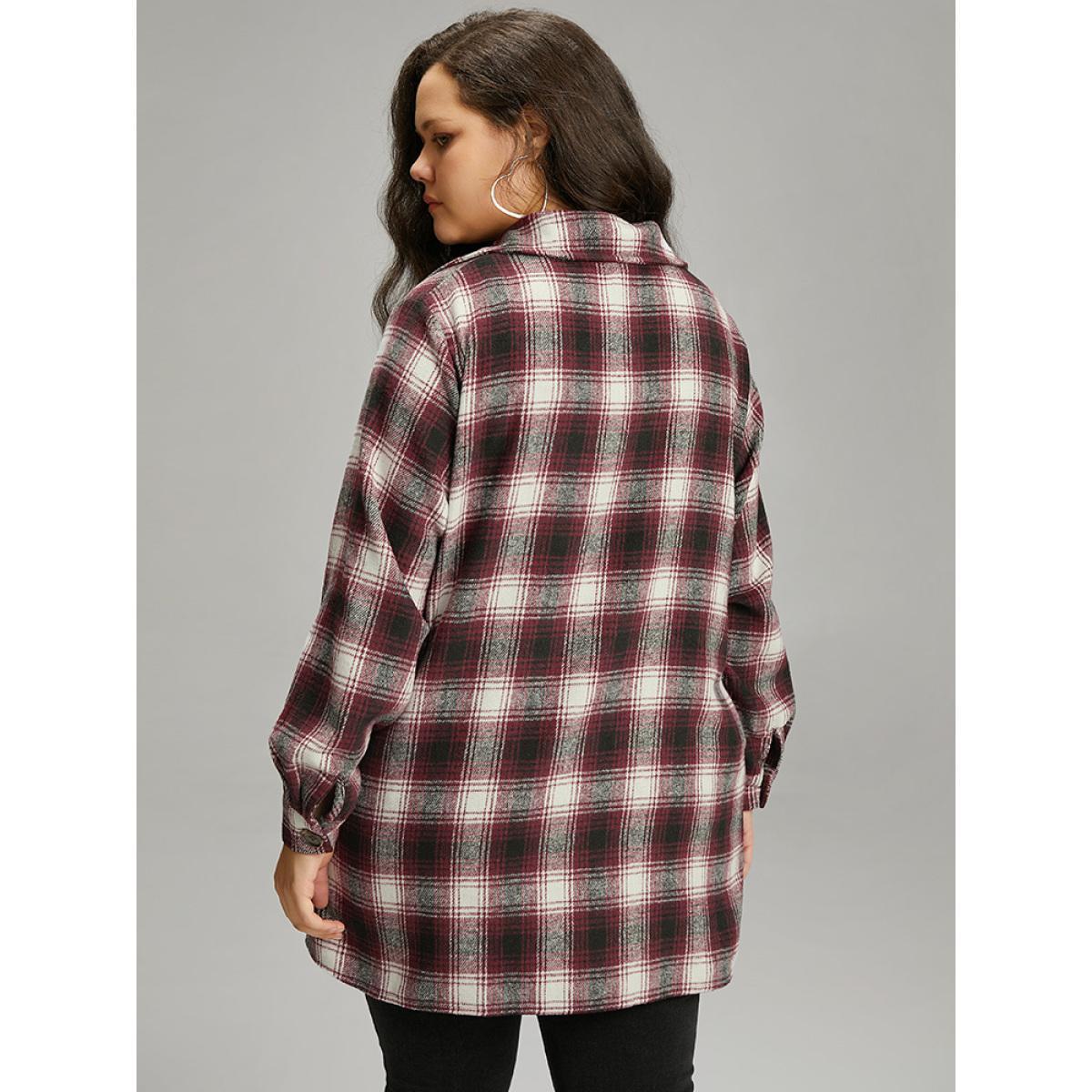 Plus Size Plaid Button Through Pocket Coat Women Multicolor Contrast Pocket Dailywear Jackets BloomChic 18-20/2X Product Image