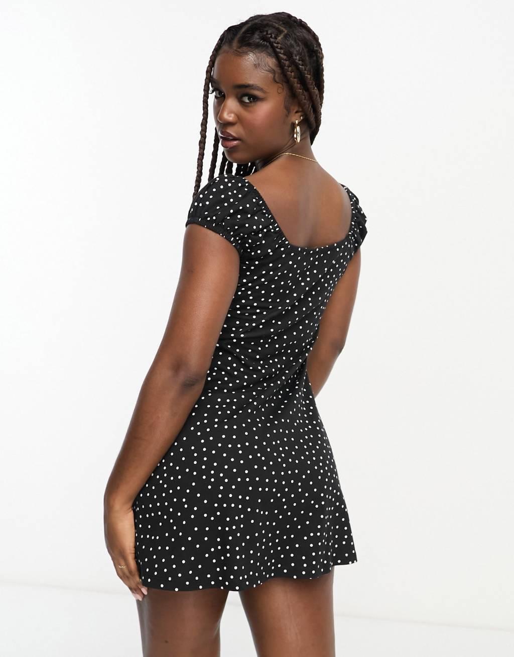 ASOS DESIGN cap sleeve ruched mini dress with tie detail Product Image