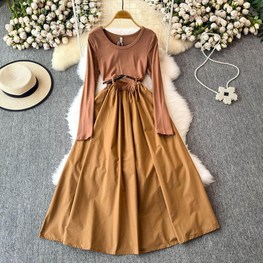 Set: Long-Sleeve Plain Maxi A-Line Dress + Shawl Product Image