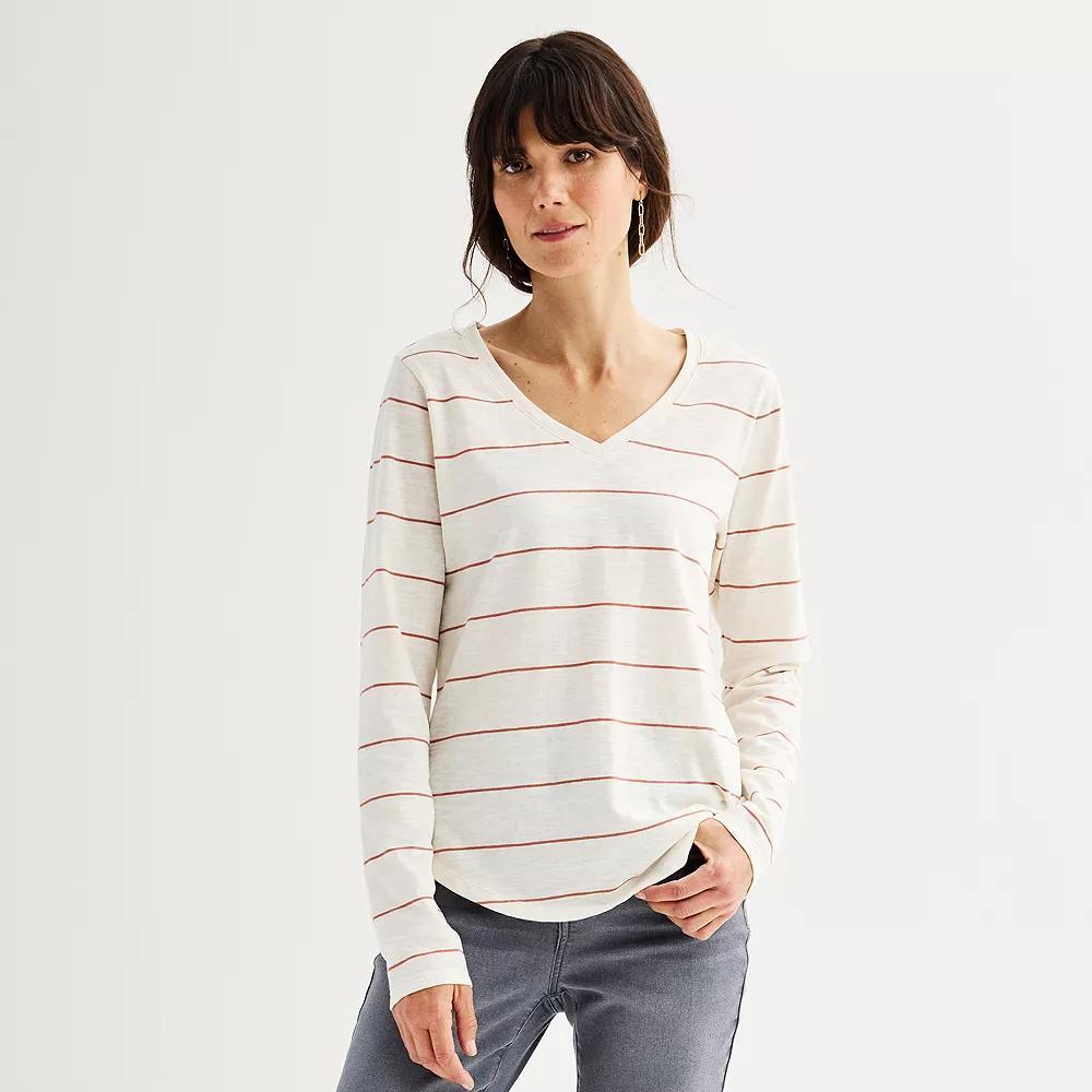 Women's Sonoma Goods For Life® Everyday Long Sleeve V-Neck Tee, Size: XL, Jam White Stripe Product Image