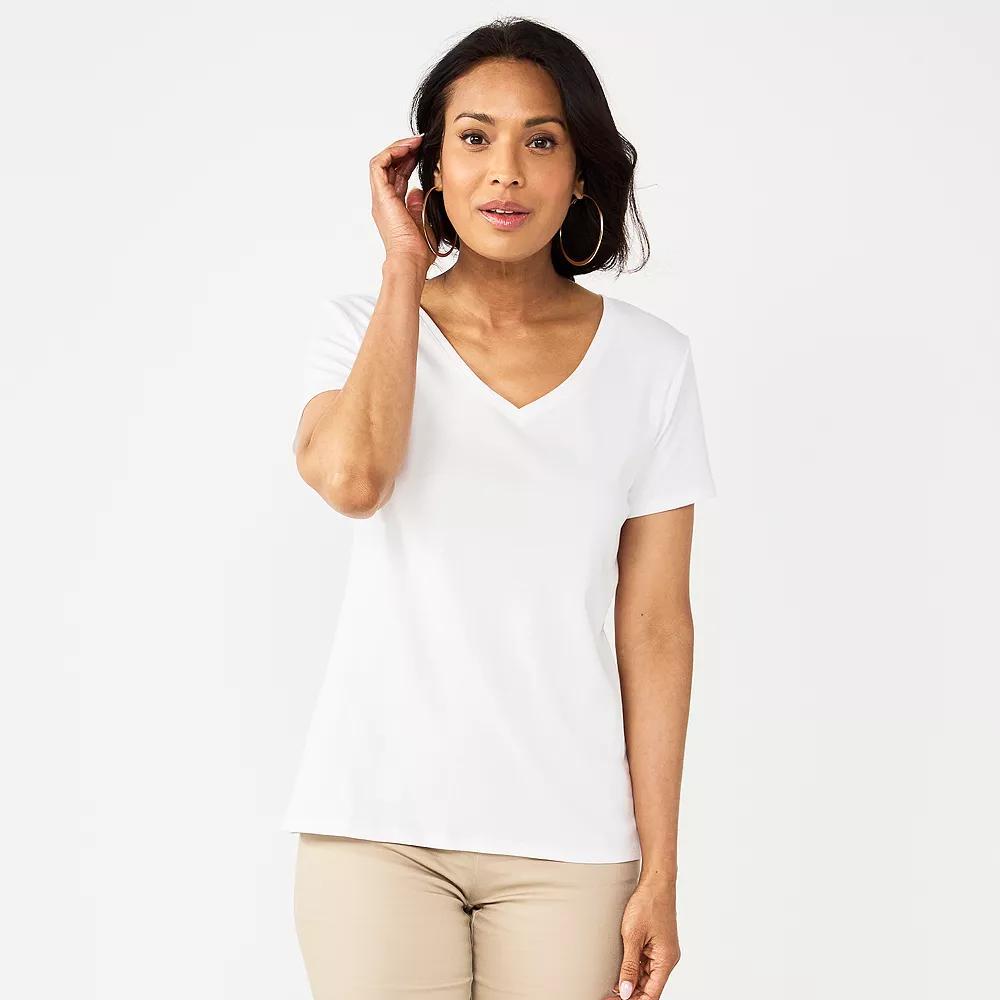 Petite Croft & Barrow® Essential V-Neck Tee, Women's, Size: XXL Petite, White Product Image