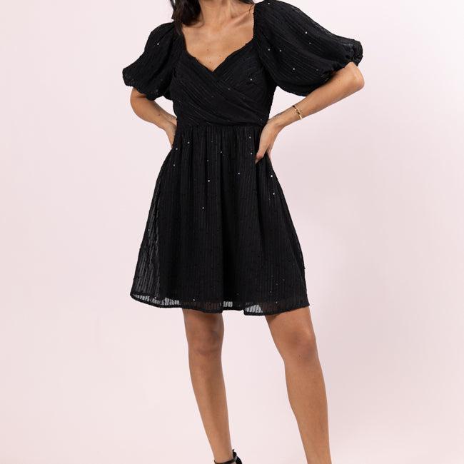 Get Figgy With It Black Textured Surplice Neckline Holiday Dress  FINAL SALE Product Image