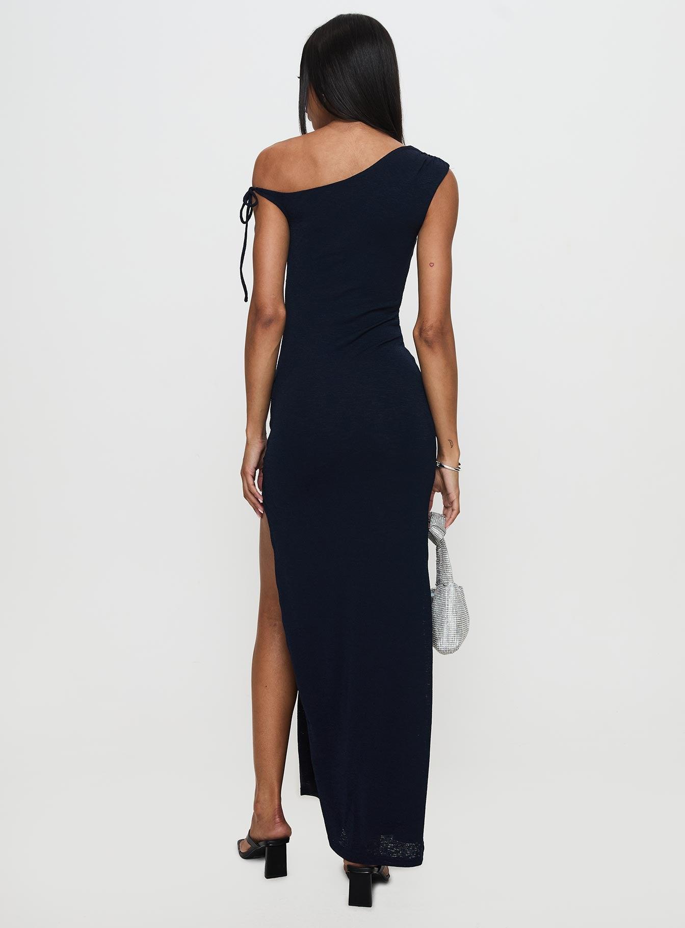 Paislee Asymmetrical Maxi Dress Navy Product Image