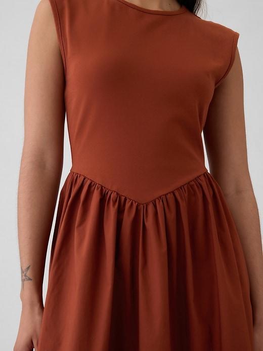 Drop-Waist Mixed Media Midi Dress Product Image