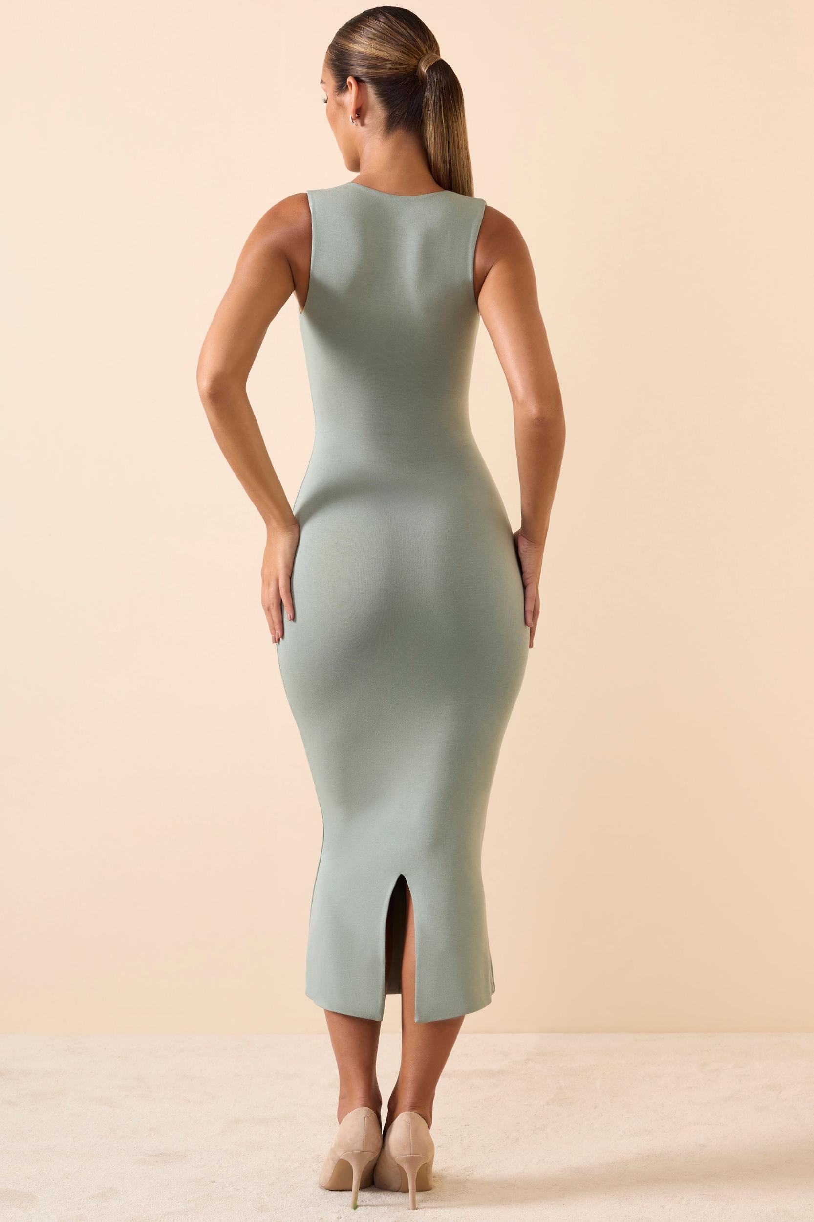 Modal Square-Neck Midi Dress in Smoke Green Product Image