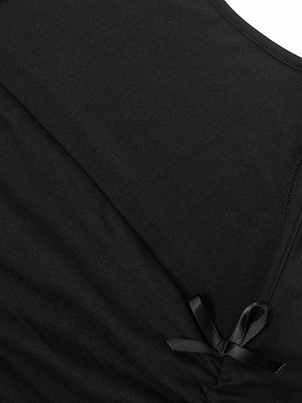 Solid Halter Bow Ruched Long Sleeve Tee Product Image