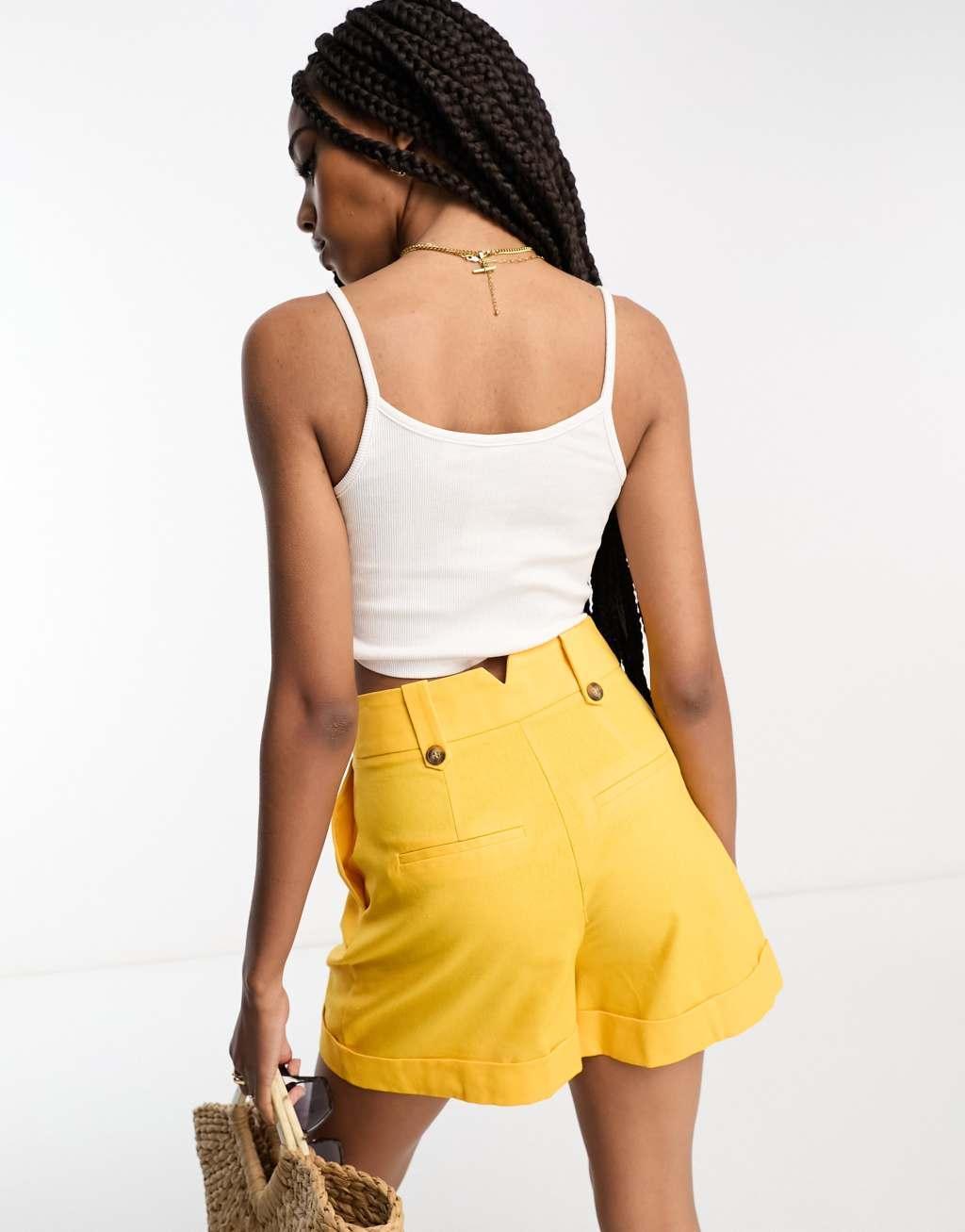 ASOS DESIGN Tall mom short with waist tabs with linen in citrus Product Image