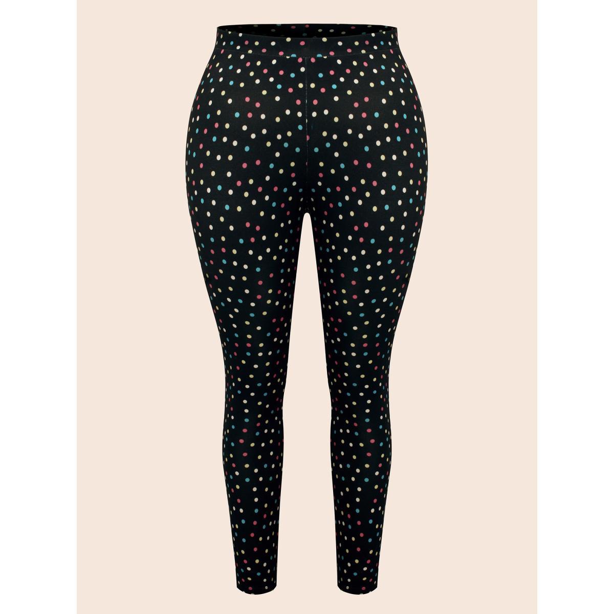 Plus Size Color Polka Dot Mid Rise Skinny Leggings Women Black At the Office Medium stretch Skinny Mid Rise Work Leggings BloomChic 22-24/3X Product Image
