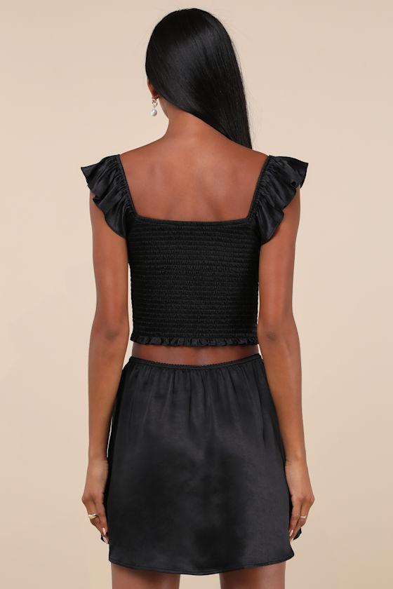 Delicate Aesthetic Black Satin Bow Mini Skirt Product Image