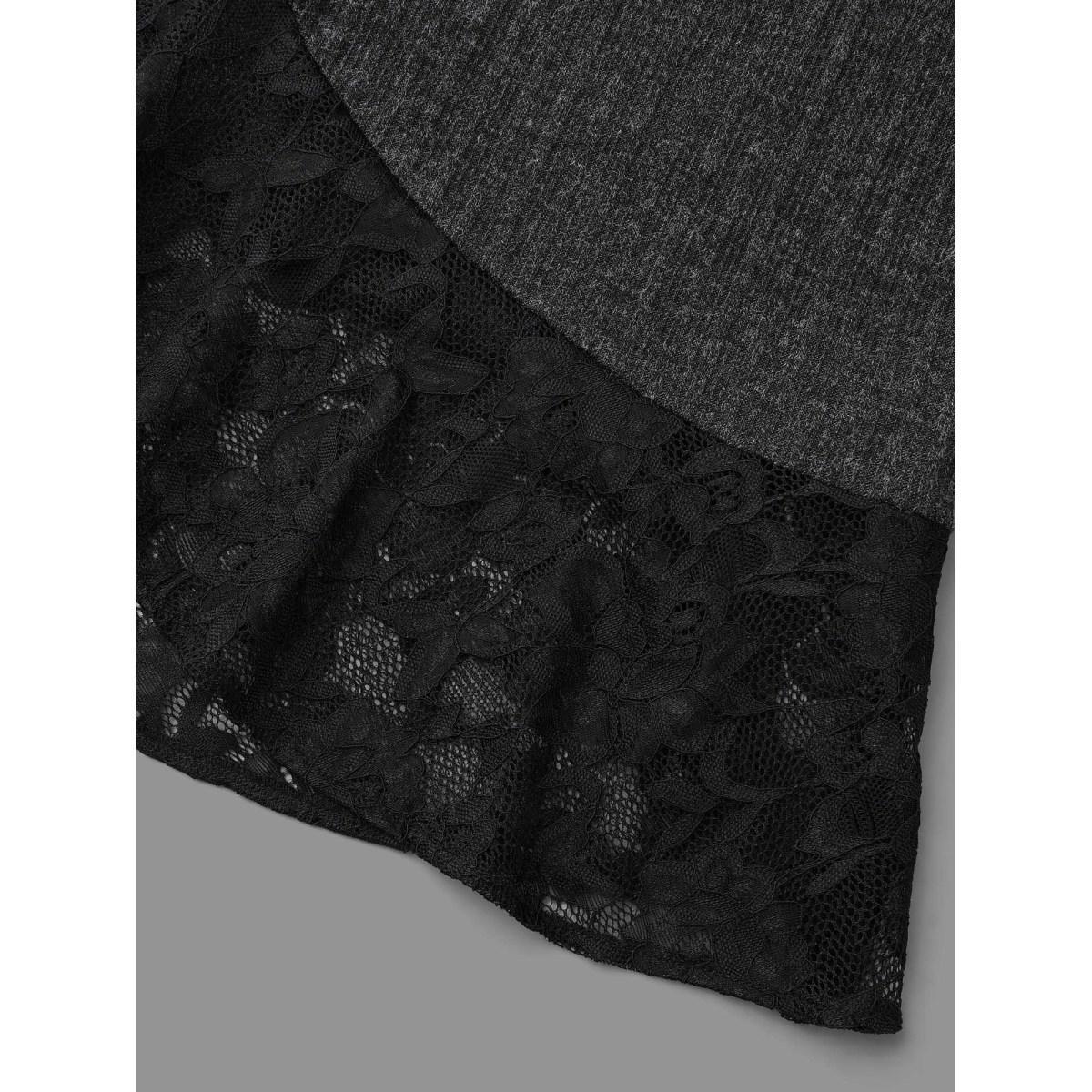 Plus Size Lace Scalloped Open Front Cardigan Women Black Texture Loose Everyday Jackets BloomChic 22-24/3X Product Image