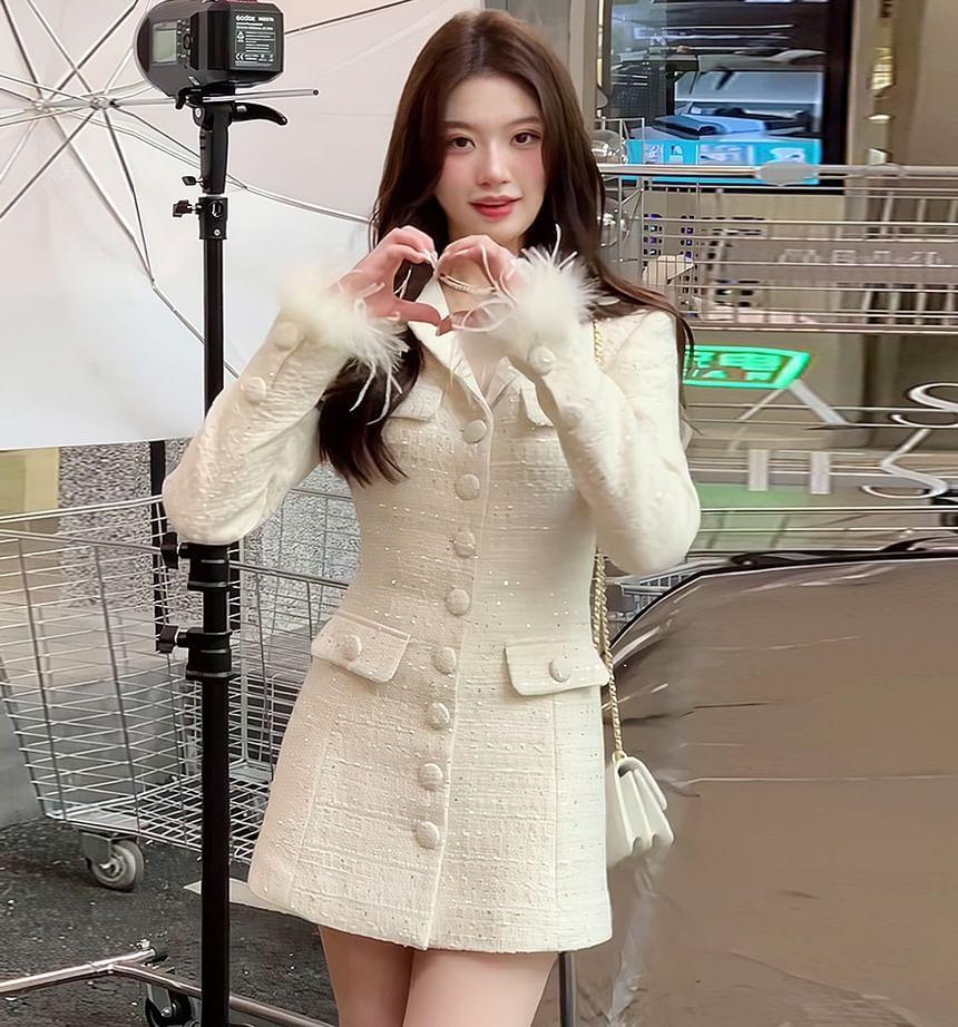 Long-Sleeve Button-Up Plain Mini Blazer Dress Product Image