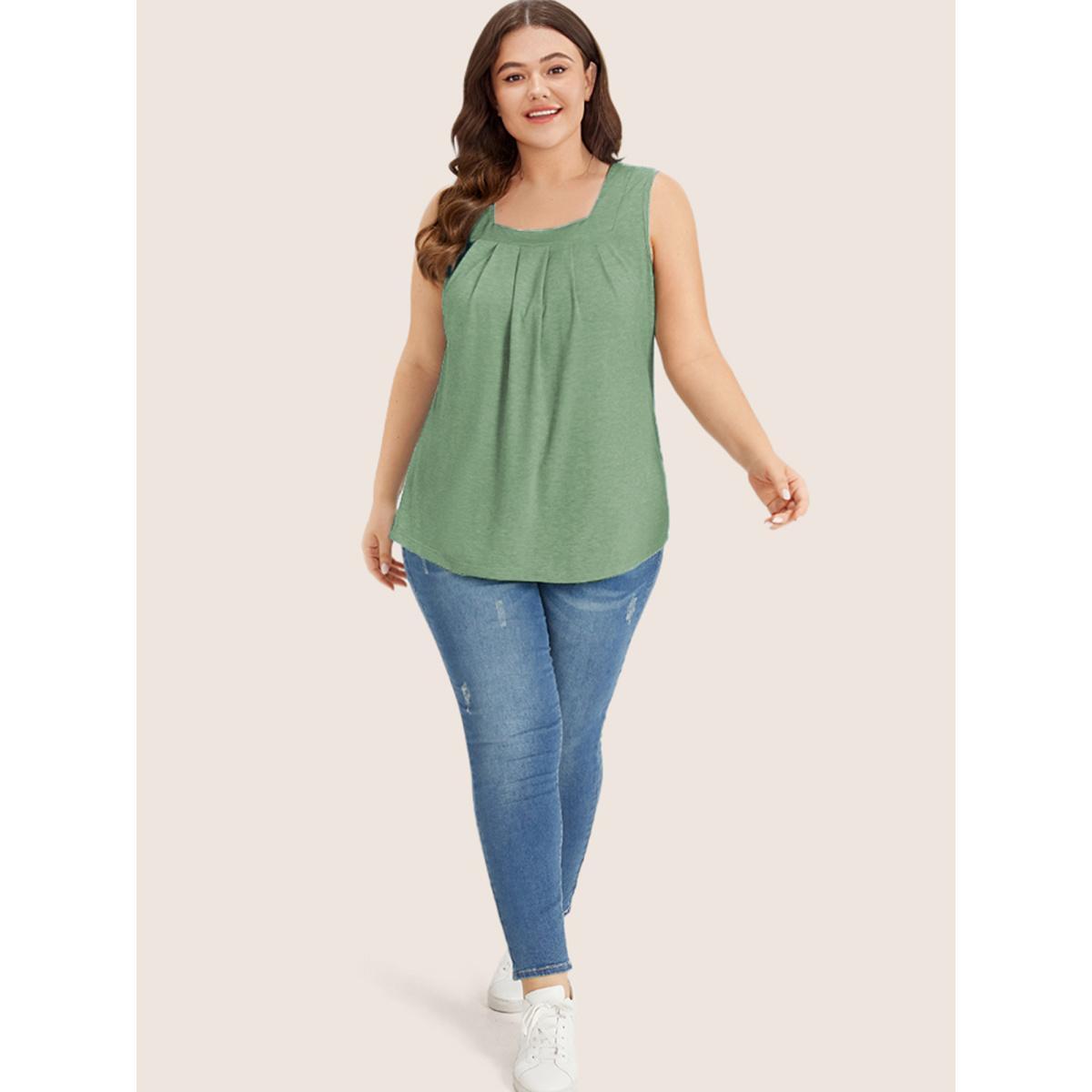 Plus Size Heather Plicated Detail Square Neck Tank Top Women Palemauve Casual Non U-neck Everyday Tank Tops Camis BloomChic 26/4X Product Image