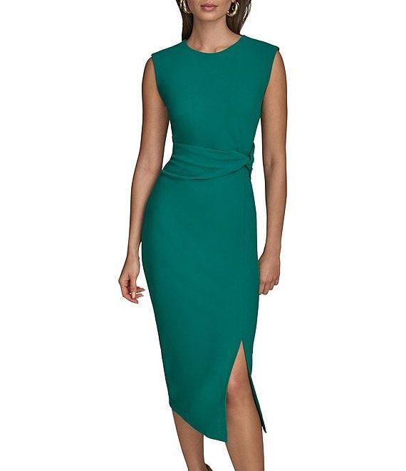 Donna Karan Crepe Crew Neck Cap Sleeve Sheath Midi Dress Product Image
