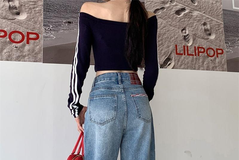 Mid Waist Washed Wide Leg Jeans Product Image