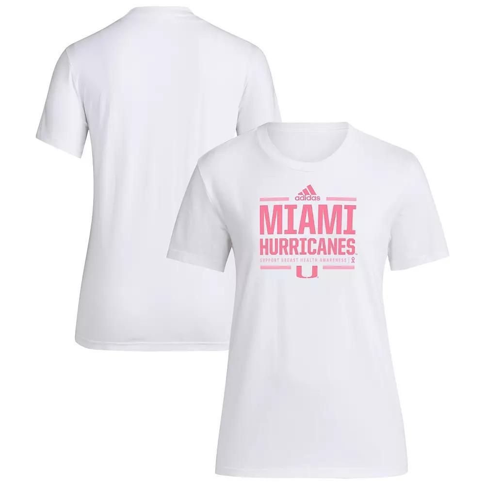 Womens adidas Miami Hurricanes 2024 Breast Cancer Awareness Pregame T-Shirt Product Image