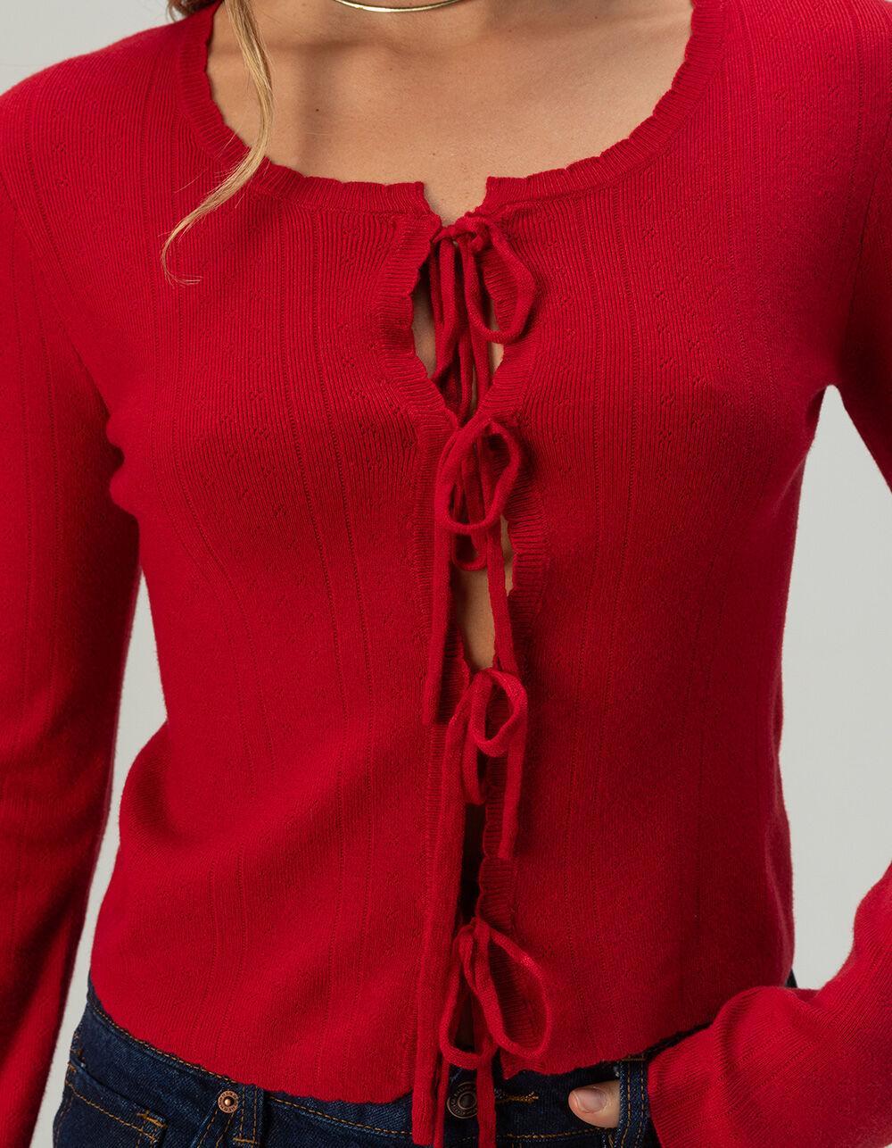 FULL TILT 3 Tie Front Womens Pointelle Cardigan - BLACK Product Image