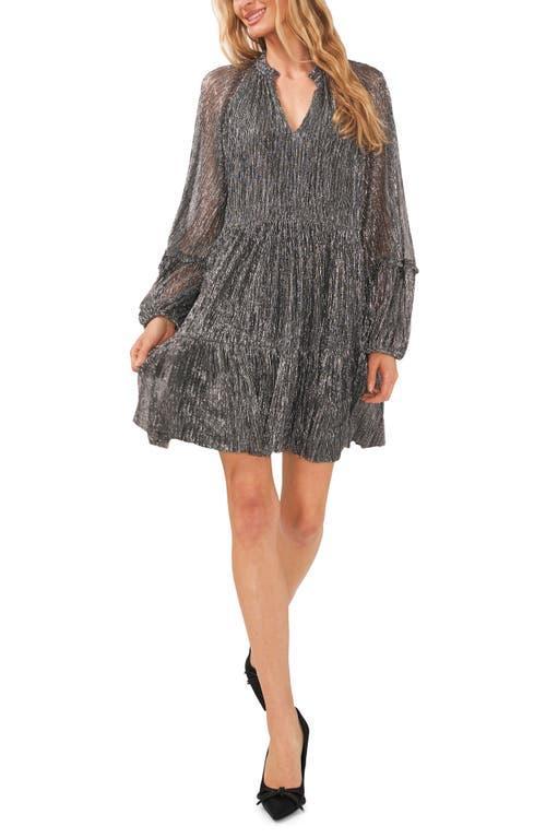 CeCe V-Neck Lurex Babydoll Dress (Champagne) Women's Clothing Product Image