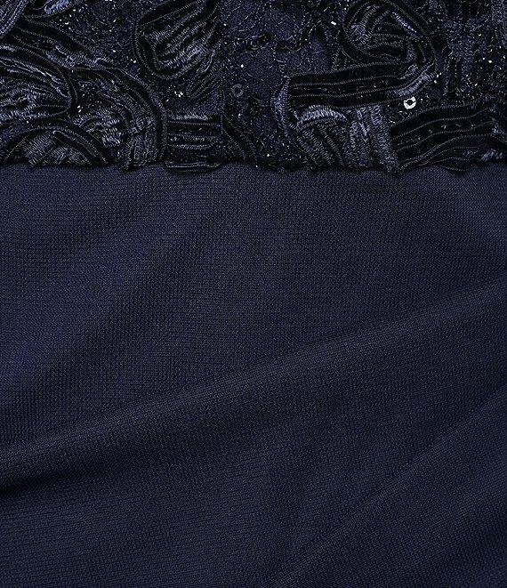 Alex Evenings Plus Size Lace Soutache Bodice V-Neck Short Sleeve Cascade Ruffle Empire Waist Dress Product Image