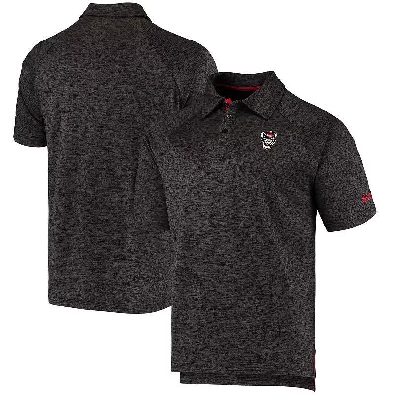 Mens Colosseum Heathered Black NC State Wolfpack Logo Down Swing Raglan Polo Product Image