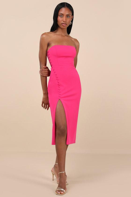 Loving the Feeling Fuchsia Strapless Bodycon Midi Dress Product Image
