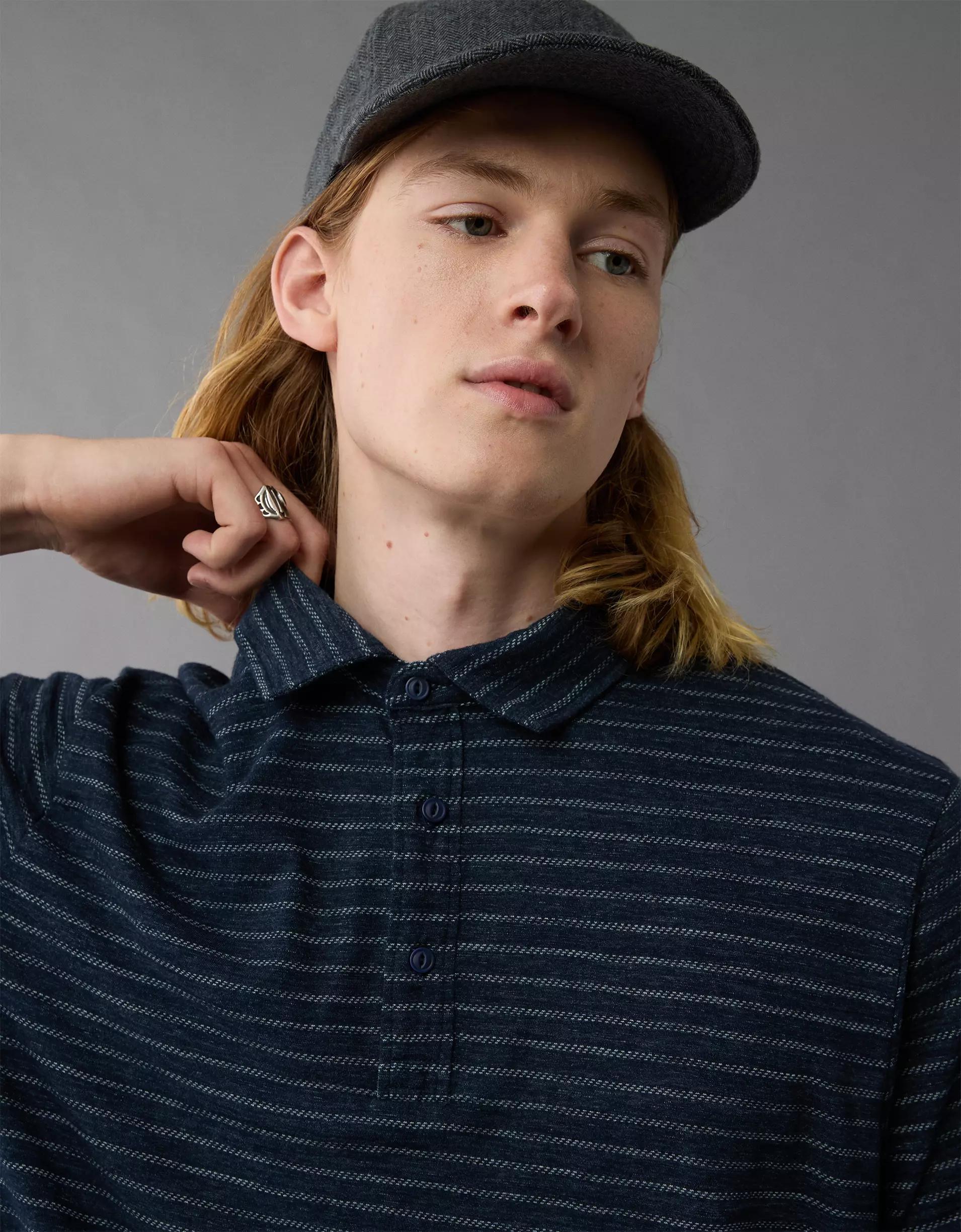 AE Jersey Striped Polo Shirt Product Image