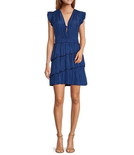 Lucy Paris Alice Crew Neck Cap Sleeve Fit & Flare Asymmetric Dress Product Image