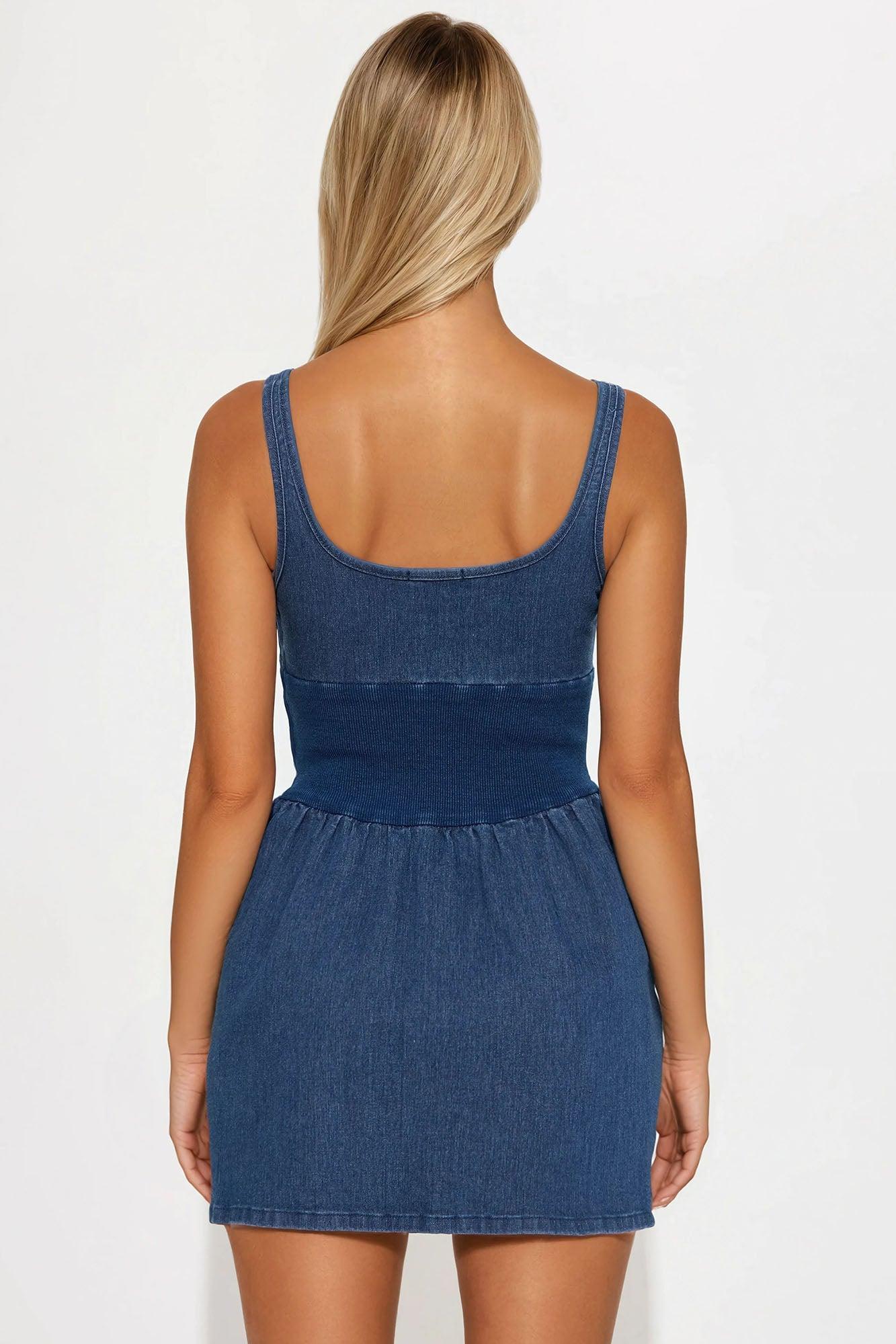 Playful Mood Denim Micro Mini Dress - Dark Wash Product Image