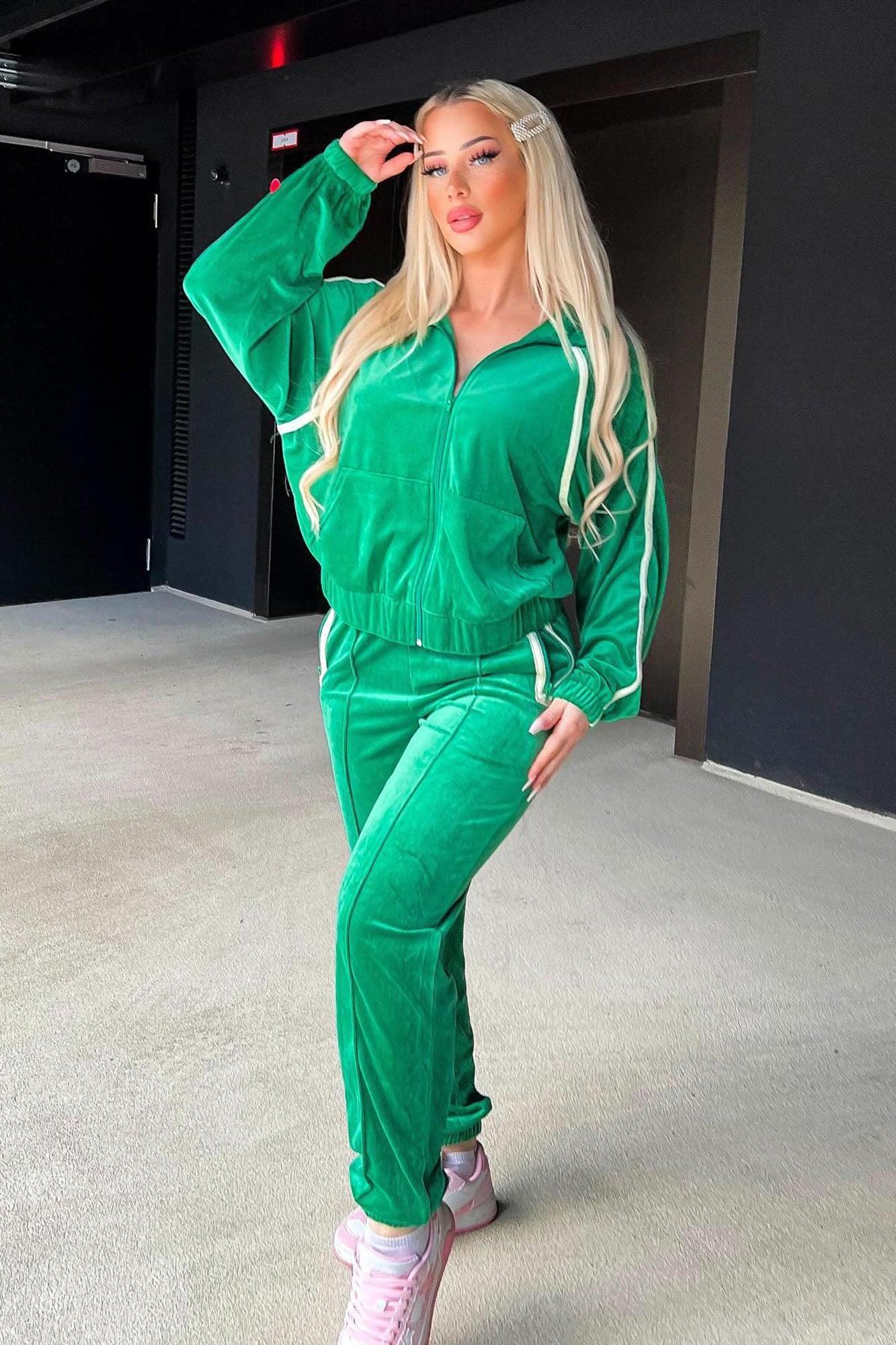 Old School Velour Jogger Set - Green Product Image