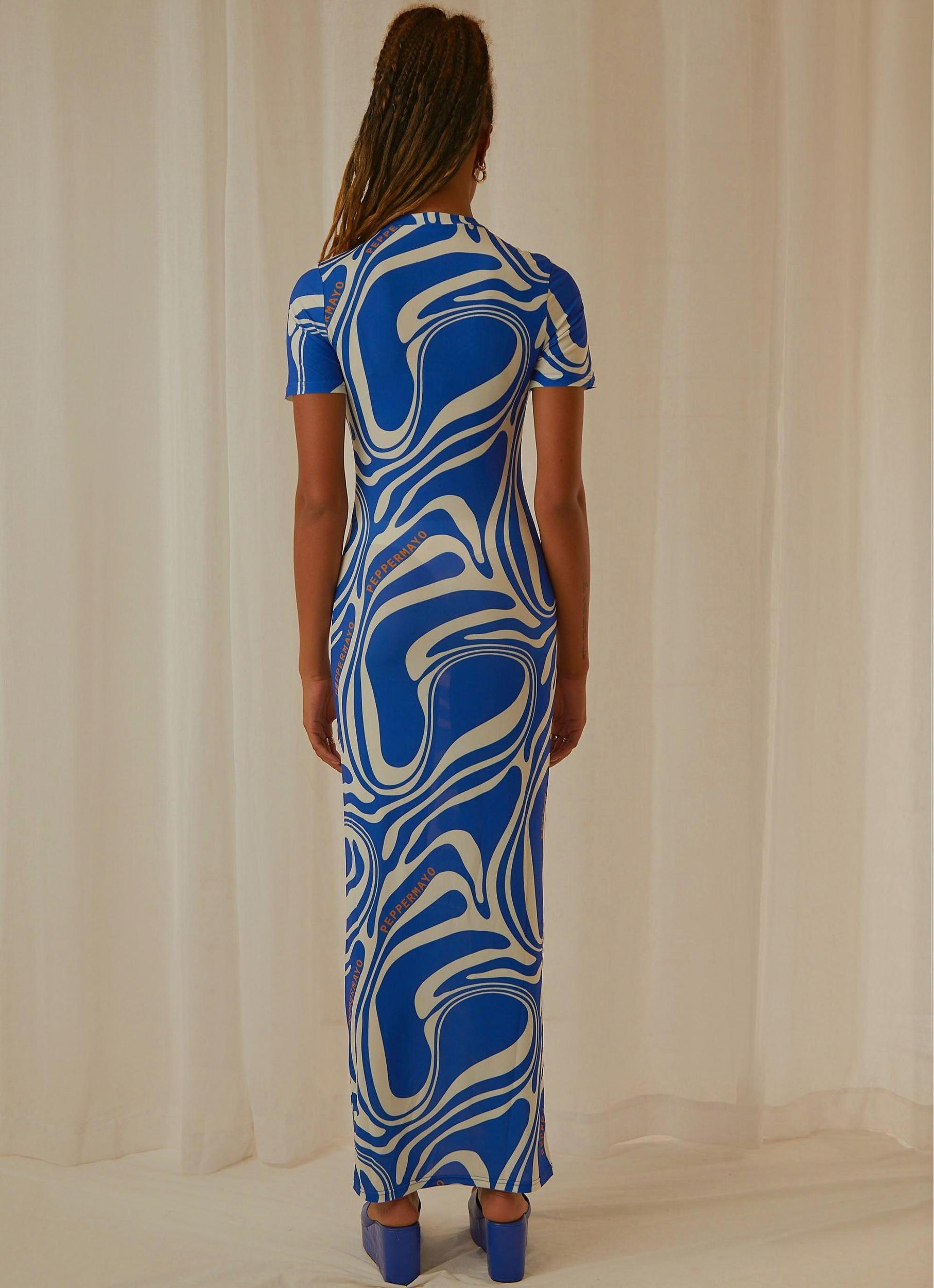 Into the City Mesh Maxi Dress - Cobalt Marble Product Image