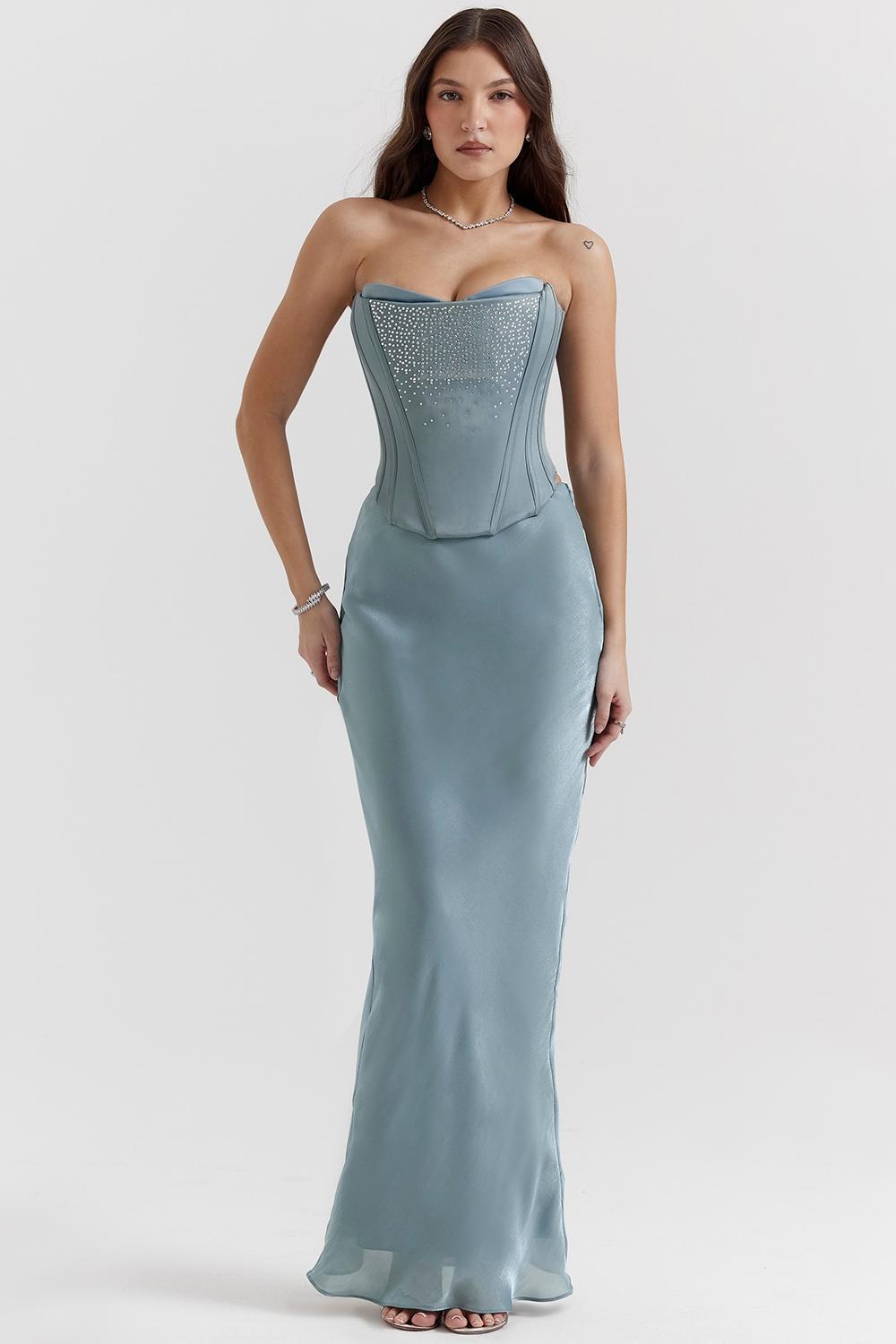 Nastassia Cool Blue Embellished Satin Corset Product Image