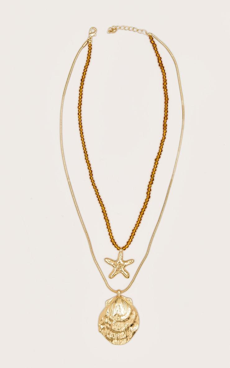 Gold Star And Shell Layered Necklace Product Image