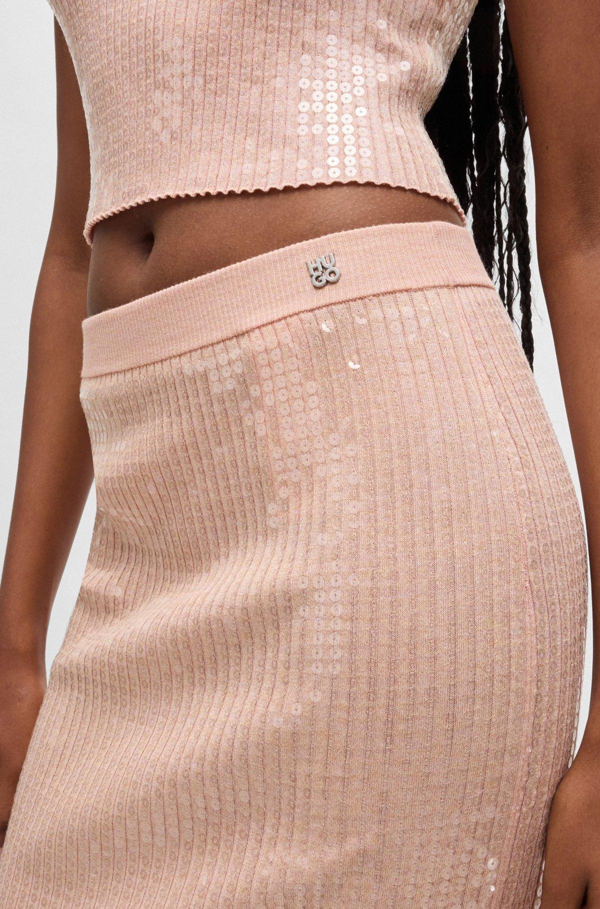 Ribbed midi skirt with transparent sequins in slim fit Product Image