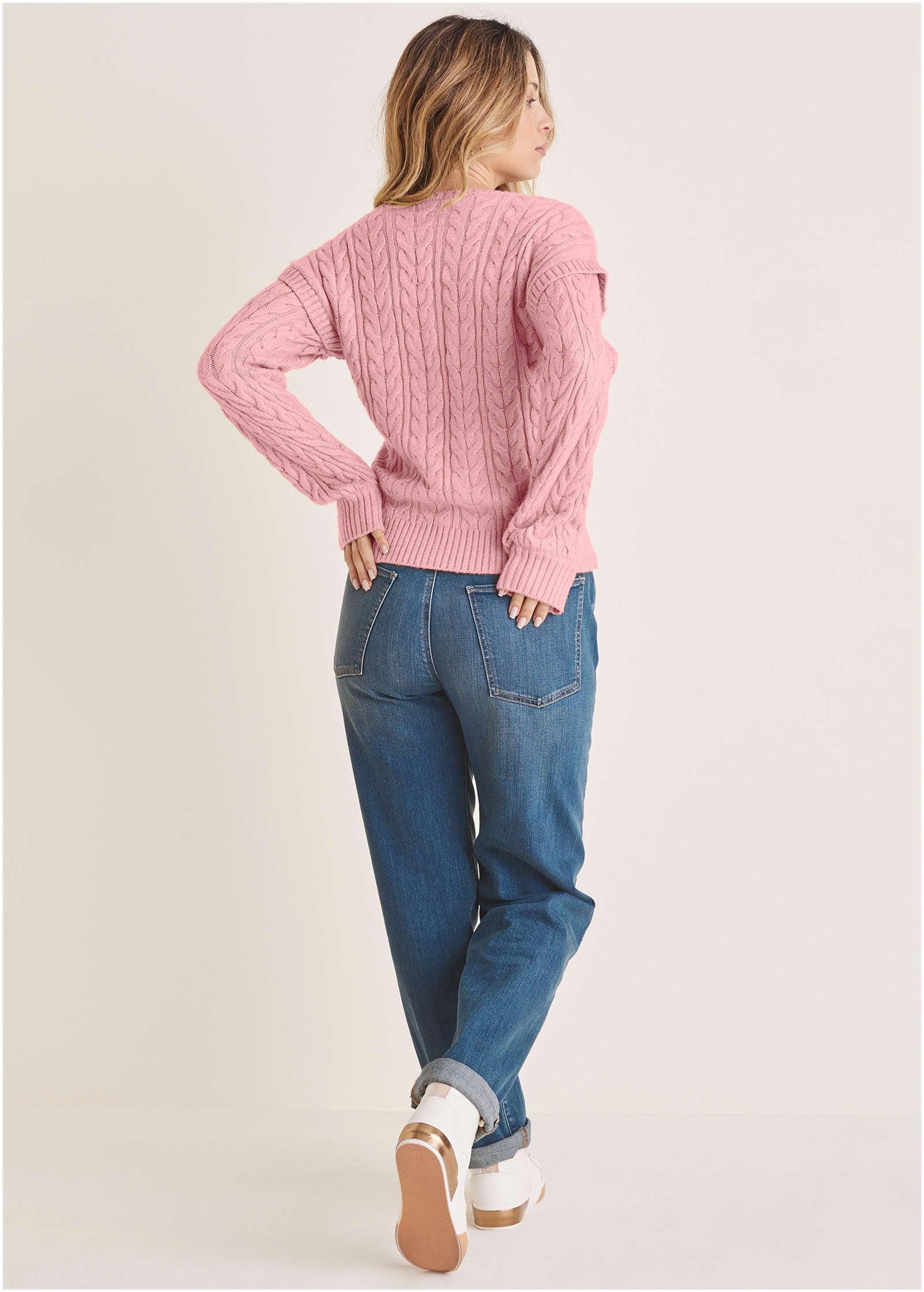 Cable Knit Cut-Out Sweater - Bleached Mauve Product Image