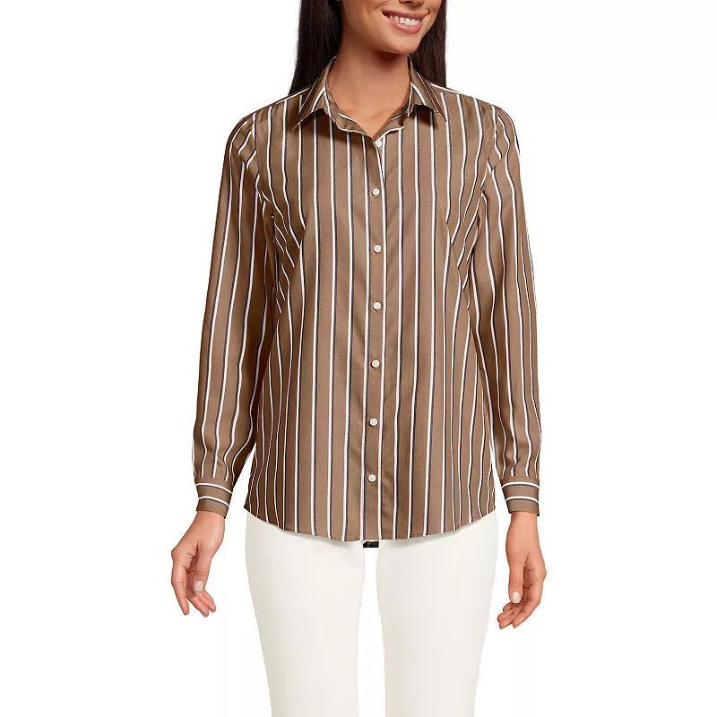 Women's Lands' End No-Iron Long Sleeve Supima Cotton Shirt, Size: 6, Chicory Blue Stripe Product Image