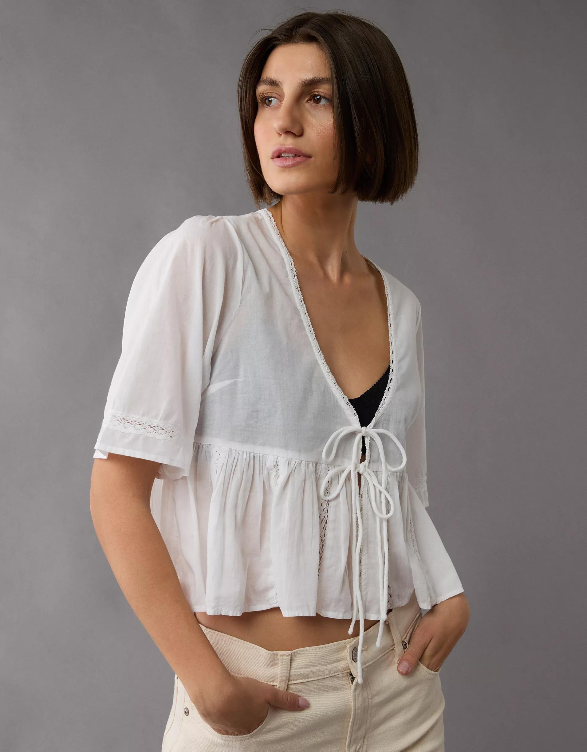 AE Tie Front Bell Flyaway Shirt Product Image